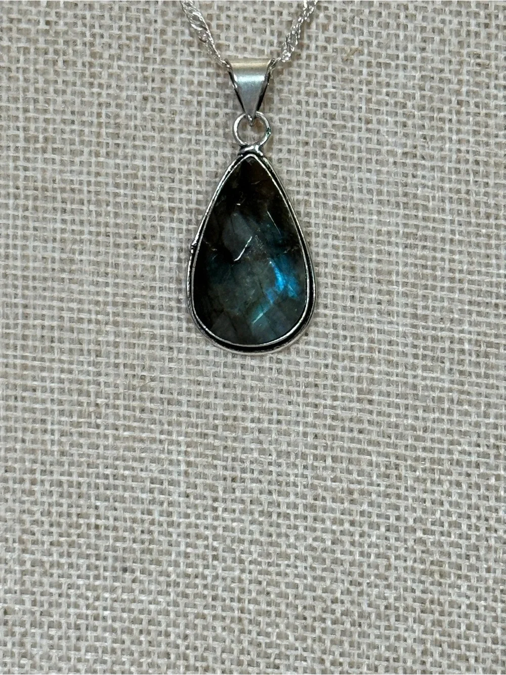 Faceted Labradorite 925 Sterling Silver Teardrop Pendant Necklace 26” NWOT